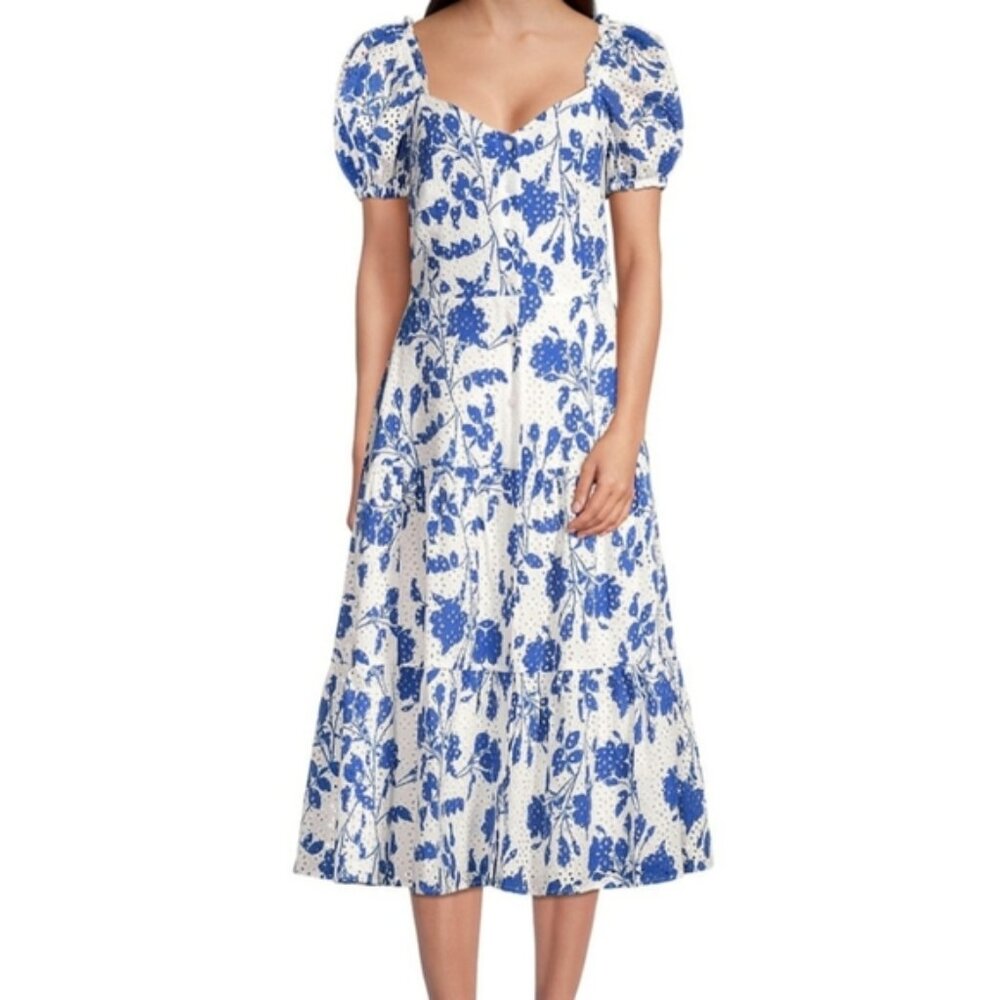 Rachel Parcell Eyelet Stencil Tiered Midi Dress in Periwinkle L